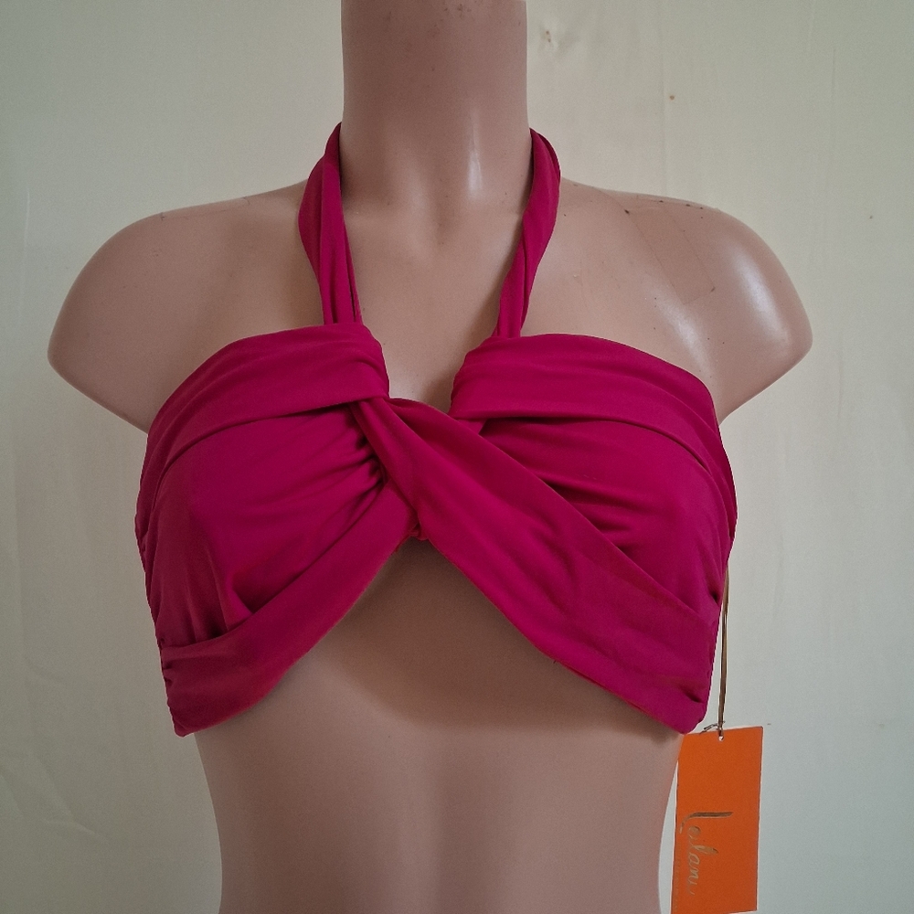 Leilani Pink Halter Bikini Top Twist Front Swimsuit Size 14
